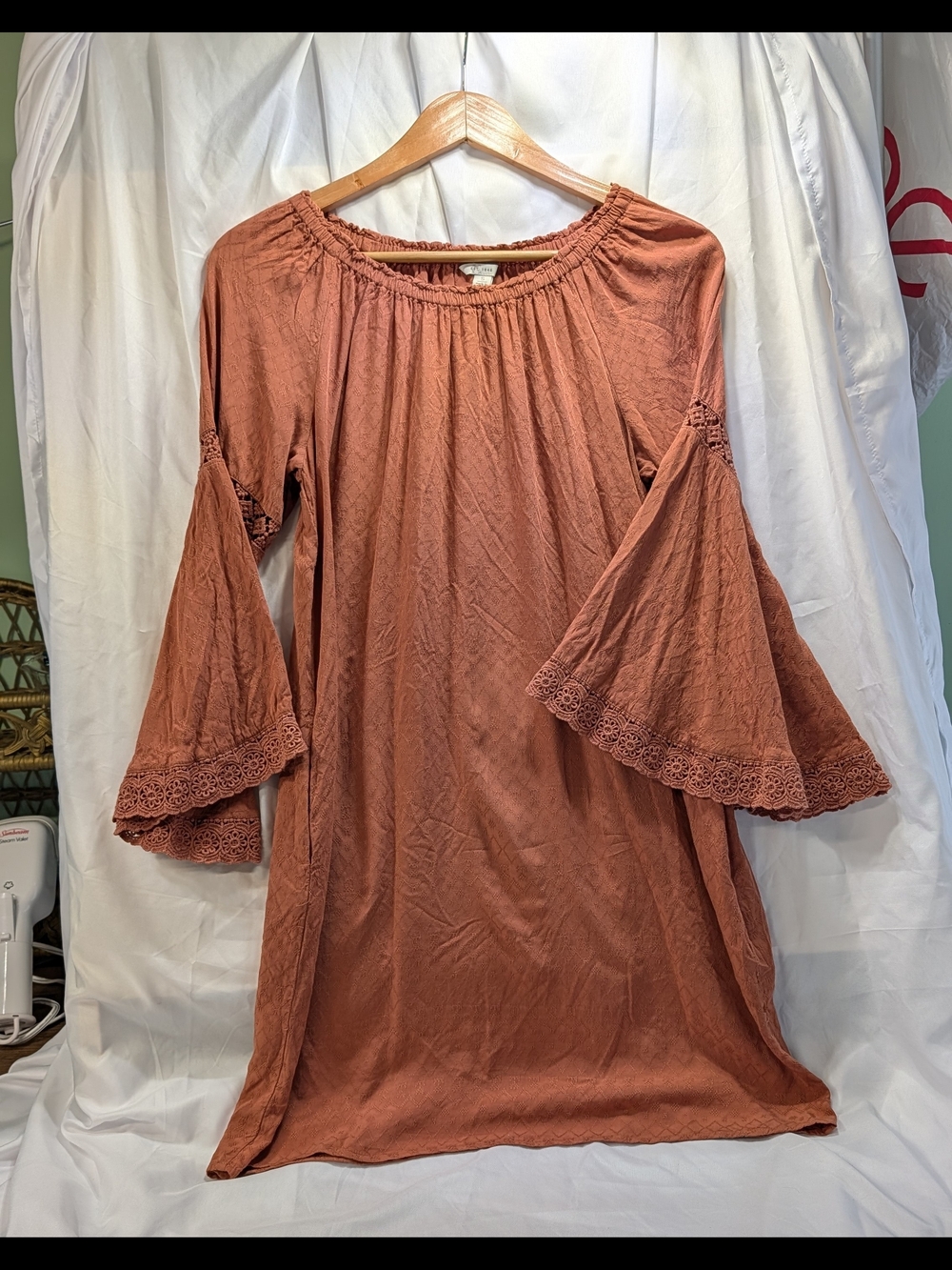 Cato's est 1946 Women's Boho Style Rust Bell-Sleeve w/lace Peasant Dress Size S